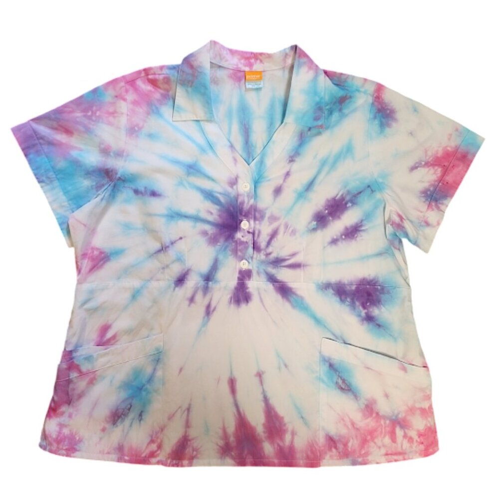 Prima™ by Barco 41418 Women's 3-Pocket Collar Button Front Scrub Top Tie Dye